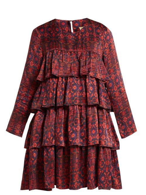 Matchesfashion.com Muzungu Sisters - Jila Hameden Tiered Ruffle Silk Dress - Womens - Red Print