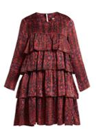 Matchesfashion.com Muzungu Sisters - Jila Hameden Tiered Ruffle Silk Dress - Womens - Red Print