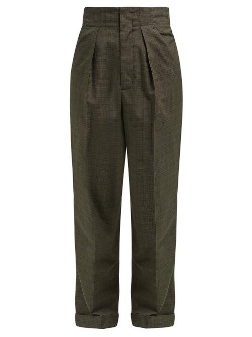 Matchesfashion.com Masscob - Allende High Waist Check Trousers - Womens - Dark Green