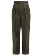 Matchesfashion.com Masscob - Allende High Waist Check Trousers - Womens - Dark Green