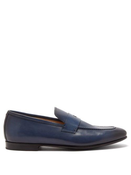 Mens Shoes Dunhill - Chiltern Patinated-leather Penny Loafers - Mens - Navy