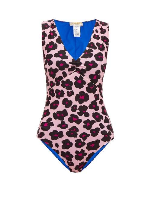 Matchesfashion.com La Doublej - Capri Leopard-print Ruched Swimsuit - Womens - Pink Print