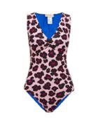 Matchesfashion.com La Doublej - Capri Leopard-print Ruched Swimsuit - Womens - Pink Print