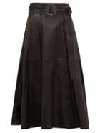 Matchesfashion.com Golden Goose - Akemi Belted A Line Leather Midi Skirt - Womens - Black