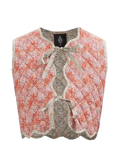 Horror Vacui - Pauline Floral-print Quilted Cotton Gilet - Womens - Red Multi