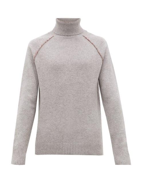 Matchesfashion.com Alanui - Palm Tree Embroidered Roll Neck Cashmere Sweater - Mens - Grey