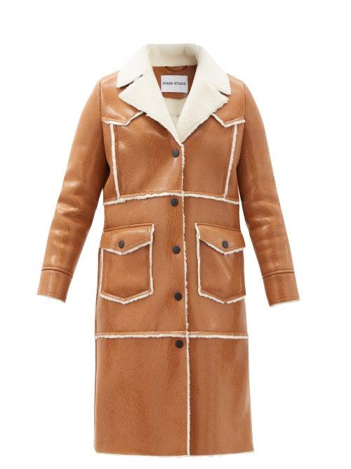 Matchesfashion.com Stand Studio - Adele Faux Shearling-trimmed Faux-leather Coat - Womens - Camel