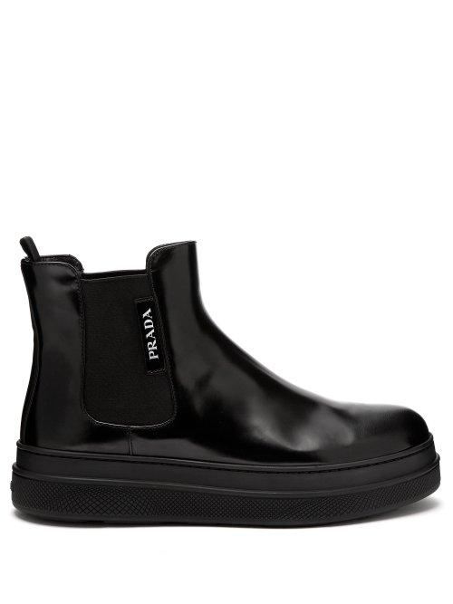 Matchesfashion.com Prada - Chunky Sole Leather Ankle Boots - Womens - Black
