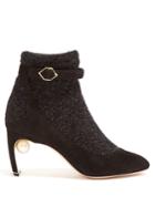 Nicholas Kirkwood Lola Pearl-heeled Tinsel And Suede Ankle Boots