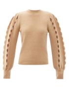 Matchesfashion.com Chlo - Scalloped-edge Cutout Wool-blend Sweater - Womens - Camel