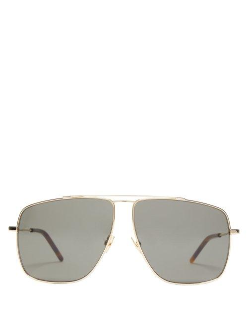 Matchesfashion.com Saint Laurent - Aviator Frame Metal Sunglasses - Womens - Gold Multi