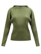 Pleats Please Issey Miyake - Boat-neck Technical-pleated Top - Womens - Khaki