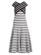 Carolina Herrera V-neck Flared-skirt Striped Dress