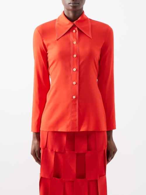 A.w.a.k.e. Mode - Tie-back Point-collar Crepe Shirt - Womens - Red