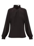 Matchesfashion.com Cefinn - Gathered High Neck Silk Crepe De Chine Blouse - Womens - Black