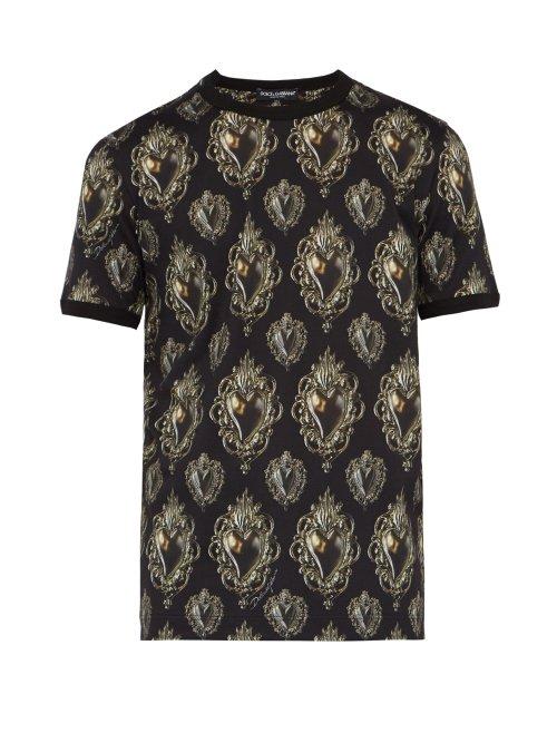 Matchesfashion.com Dolce & Gabbana - Sacred Heart Printed Cotton T Shirt - Mens - Black Multi