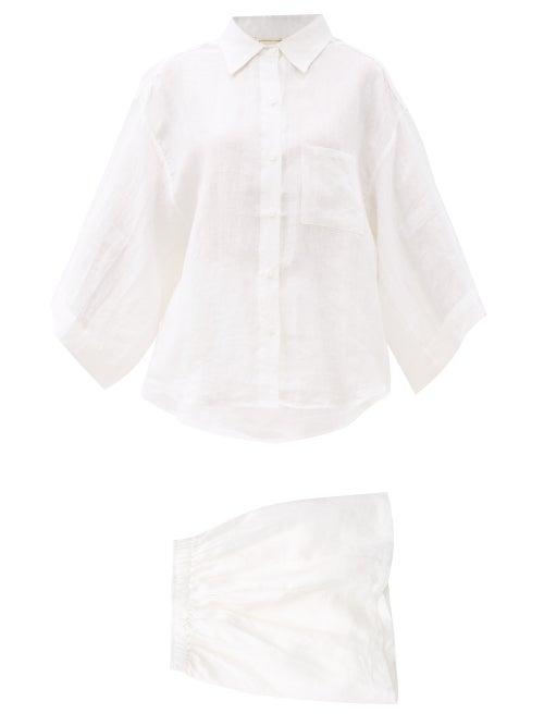 Ladies Lingerie Deiji Studios - 03 Short Linen Pyjamas - Womens - White