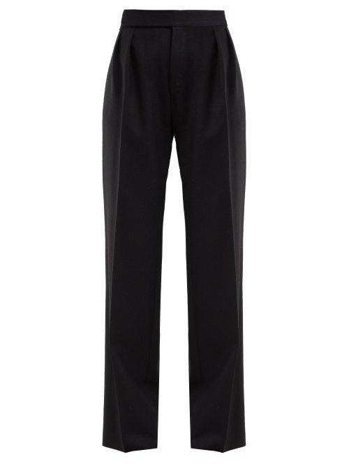 Matchesfashion.com Saint Laurent - High Rise Wool Herringbone Trousers - Womens - Black White
