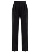 Matchesfashion.com Saint Laurent - High Rise Wool Herringbone Trousers - Womens - Black White