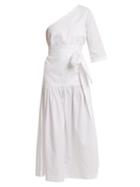 Matchesfashion.com Mara Hoffman - Sam One Shoulder Tie Waist Organic Cotton Dress - Womens - White