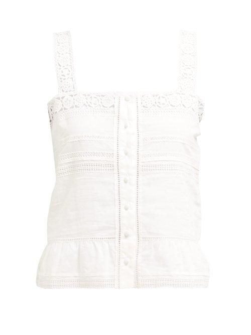 Matchesfashion.com Saint Laurent - Crochet Trim Cotton Blend Top - Womens - White