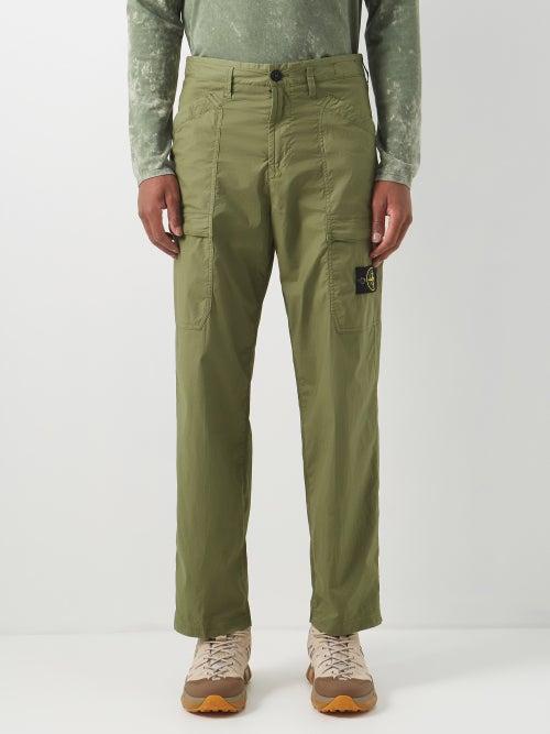 Stone Island - Brushed Stretch-cotton Cargo Trousers - Mens - Green
