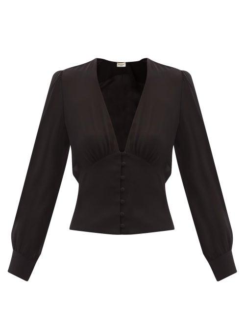 Saint Laurent - V-neck Crepe Blouse - Womens - Black