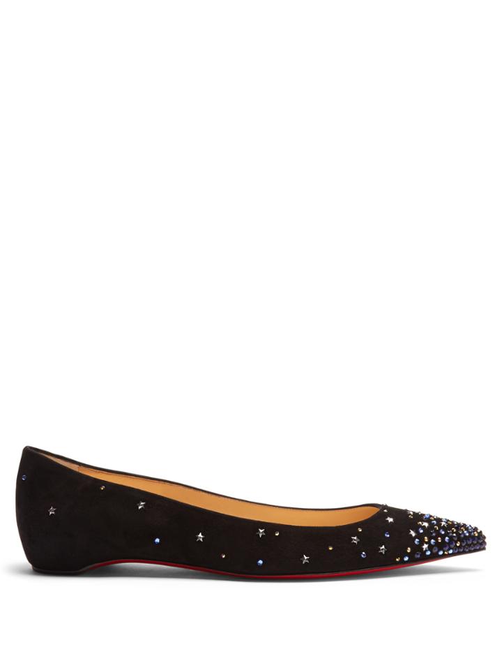 Christian Louboutin Gravitanita Crystal-embellished Suede Flats