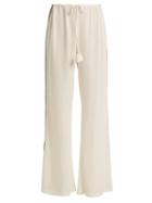 Matchesfashion.com Figue - Simone Straight Leg Embroidered Crepe Trousers - Womens - White