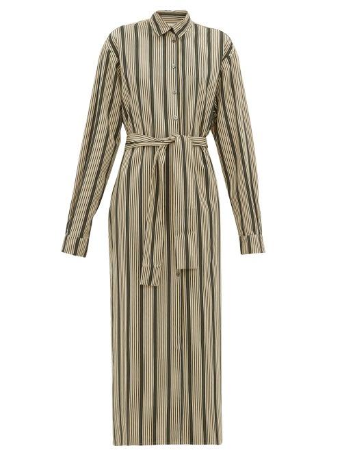 Matchesfashion.com On The Island By Marios Schwab - Kambos Striped Twill Shirtdress - Womens - Green Stripe