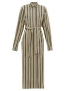 Matchesfashion.com On The Island By Marios Schwab - Kambos Striped Twill Shirtdress - Womens - Green Stripe