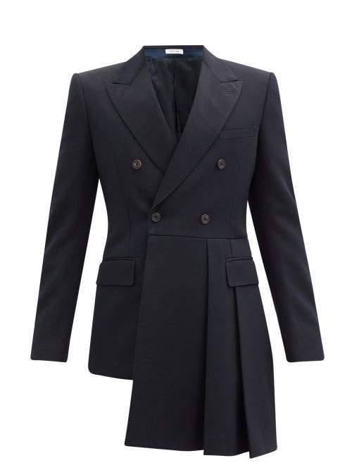 Matchesfashion.com Alexander Mcqueen - Double-breasted Pleated-side Barathea-wool Jacket - Mens - Navy
