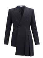 Matchesfashion.com Alexander Mcqueen - Double-breasted Pleated-side Barathea-wool Jacket - Mens - Navy