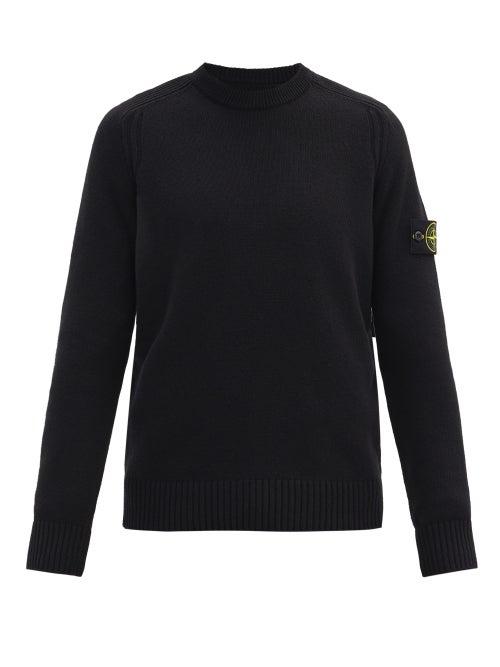 Matchesfashion.com Stone Island - Logo-patch Ribbed Wool-blend Sweater - Mens - Black