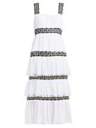 Matchesfashion.com Carolina Herrera - Floral Beaded Tiered Silk Chiffon Midi Dress - Womens - White Black
