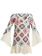 Matchesfashion.com My Beachy Side - Bisou V Neck Crochet Knit Cotton Mini Dress - Womens - White Multi
