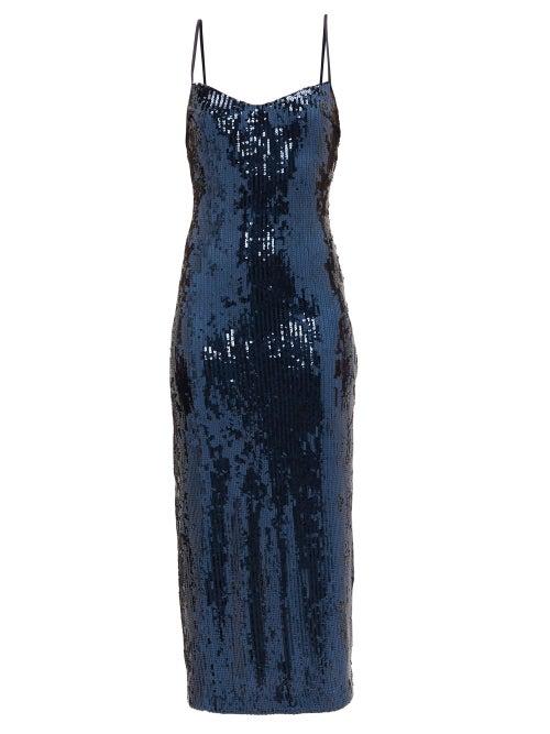 Matchesfashion.com Galvan - Berlin Plunge-back Sequinned Midi Dress - Womens - Blue