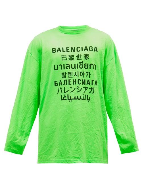 Matchesfashion.com Balenciaga - Language-print Cotton-jersey Long-sleeved T-shirt - Mens - Green