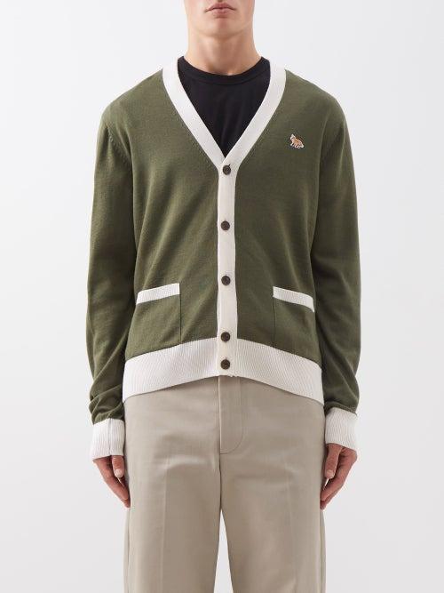 Maison Kitsun - Baby Fox-patch Bi-colour Wool Cardigan - Mens - Khaki