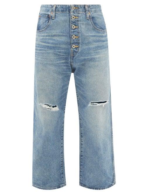 Junya Watanabe - Distressed Cropped Wide-leg Jeans - Womens - Mid Denim