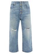 Junya Watanabe - Distressed Cropped Wide-leg Jeans - Womens - Mid Denim