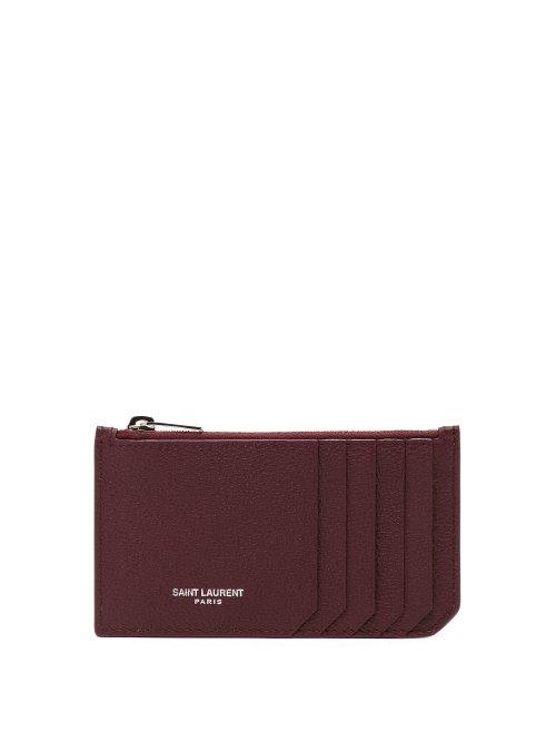 Matchesfashion.com Saint Laurent - Fragments Grained Leather Cardholder - Womens - Burgundy