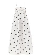 Matchesfashion.com Ganni - Shirred Polka-dot Shell Midi Dress - Womens - White Multi
