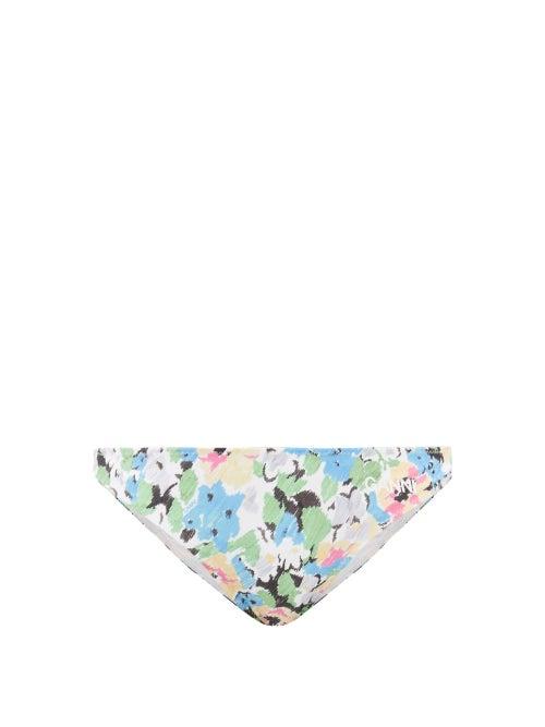 Ganni - Floral-print Bikini Briefs - Womens - Blue Print