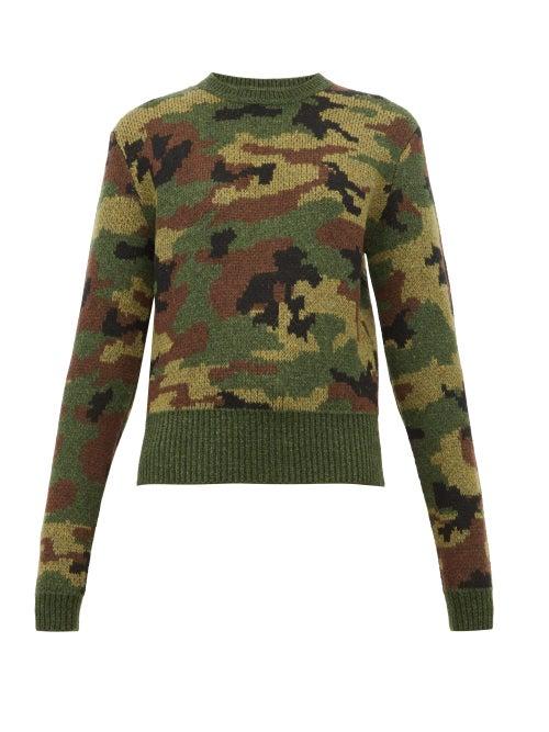 Matchesfashion.com Miu Miu - Camouflage Jacquard Wool Sweater - Womens - Green Multi