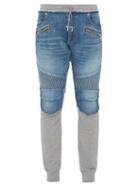 Matchesfashion.com Balmain - Slim Fit Denim And Jersey Biker Sweat Pants - Mens - Light Blue