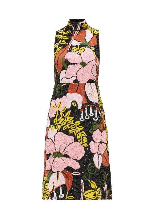 Matchesfashion.com La Doublej - Gala Floral-sequined Dress - Womens - Black Print