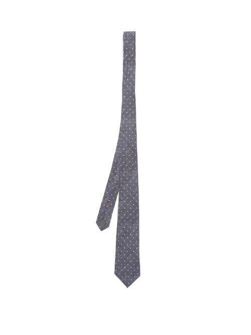 Matchesfashion.com Brunello Cucinelli - Polka Dot Print Linen Blend Tie - Mens - Blue