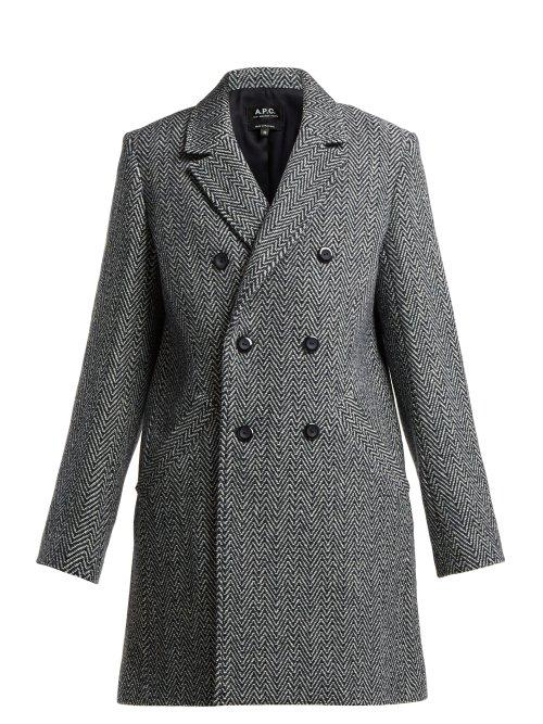 Matchesfashion.com A.p.c. - Joan Herringbone Wool Blend Coat - Womens - Dark Grey