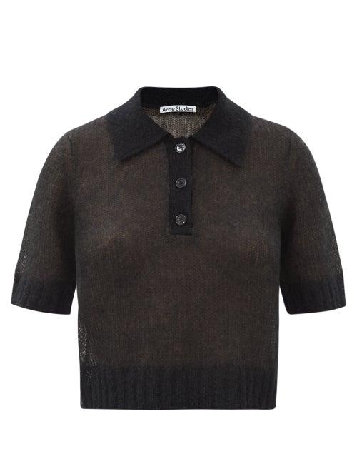 Acne Studios - Kleah Cropped Mohair-blend Polo Top - Womens - Dark Brown